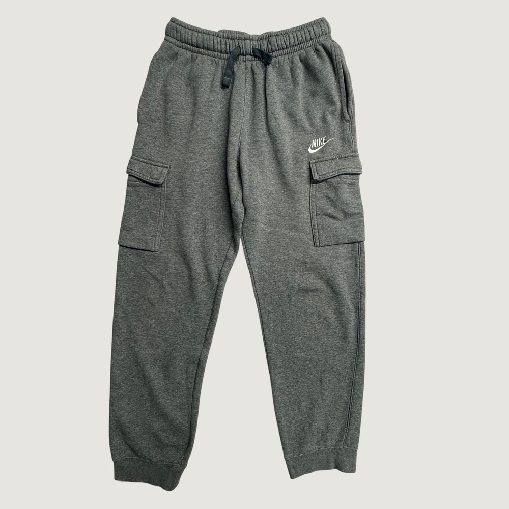 Nike Boys Large Gray Club Fleece Cargo Jogger Pants Sweatpants Swoosh
